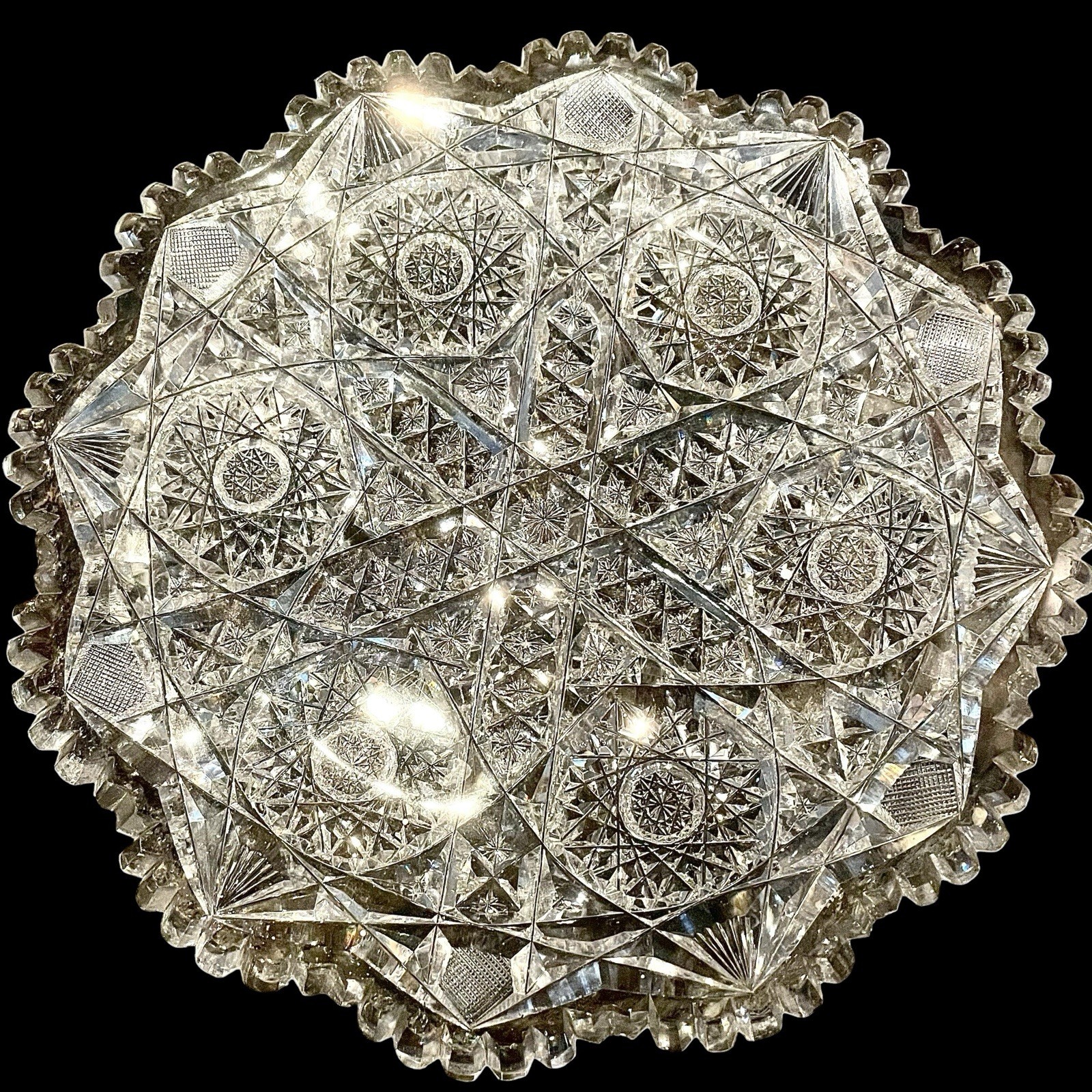 Antique ABCG American Brilliant Cut Glass Plate Scalloped Sawtooth 10” EUC