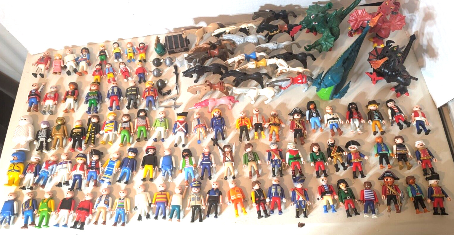 Huge 90s PLAYMOBIL Lot 100+ 85 People 18 Horses 3 Dragons Nessie Pirates 4+ Lbs