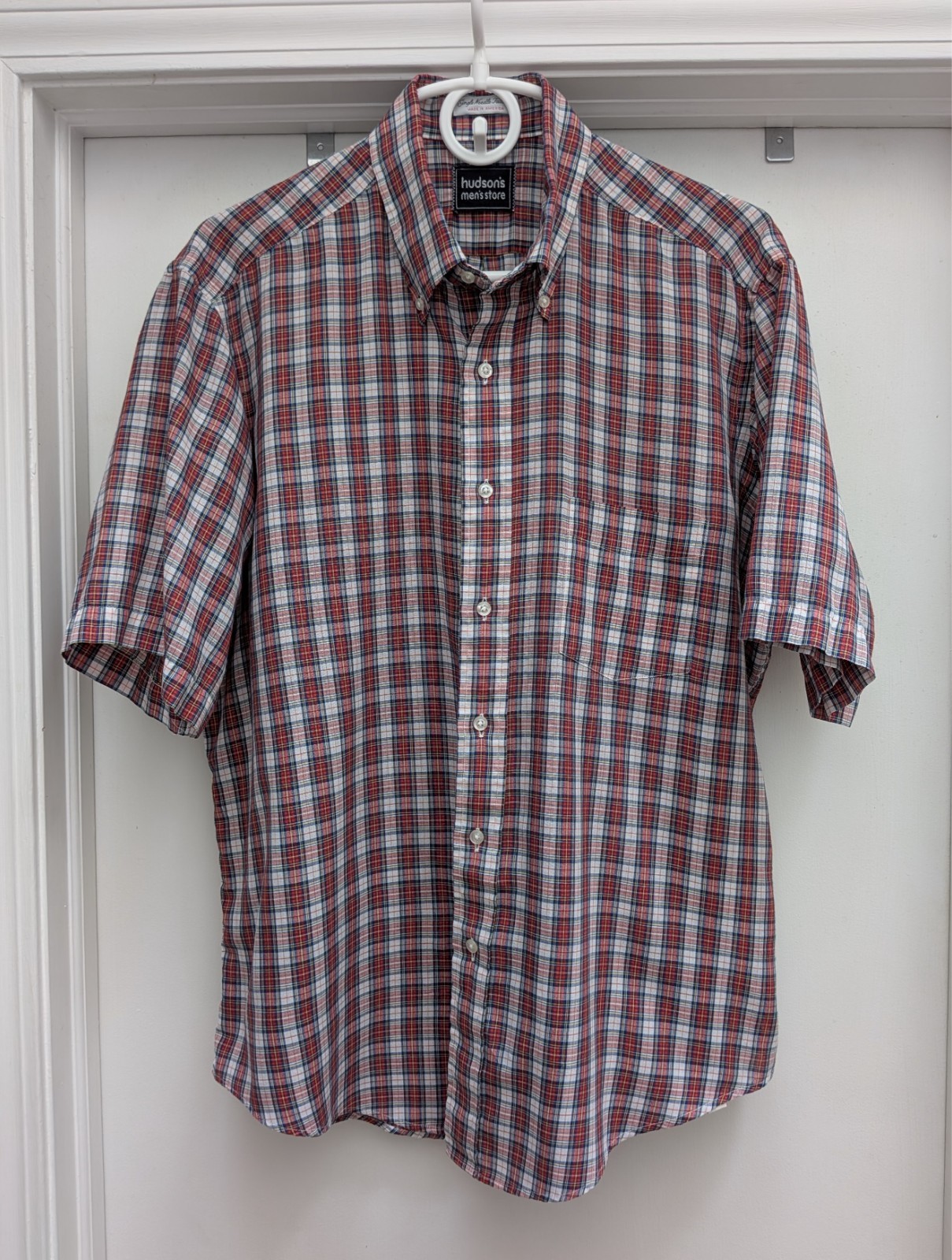 Vintage Hudson\'s Men\'s Store Shirt Red, White & Navy Plaid Men\'s 17 USA Made