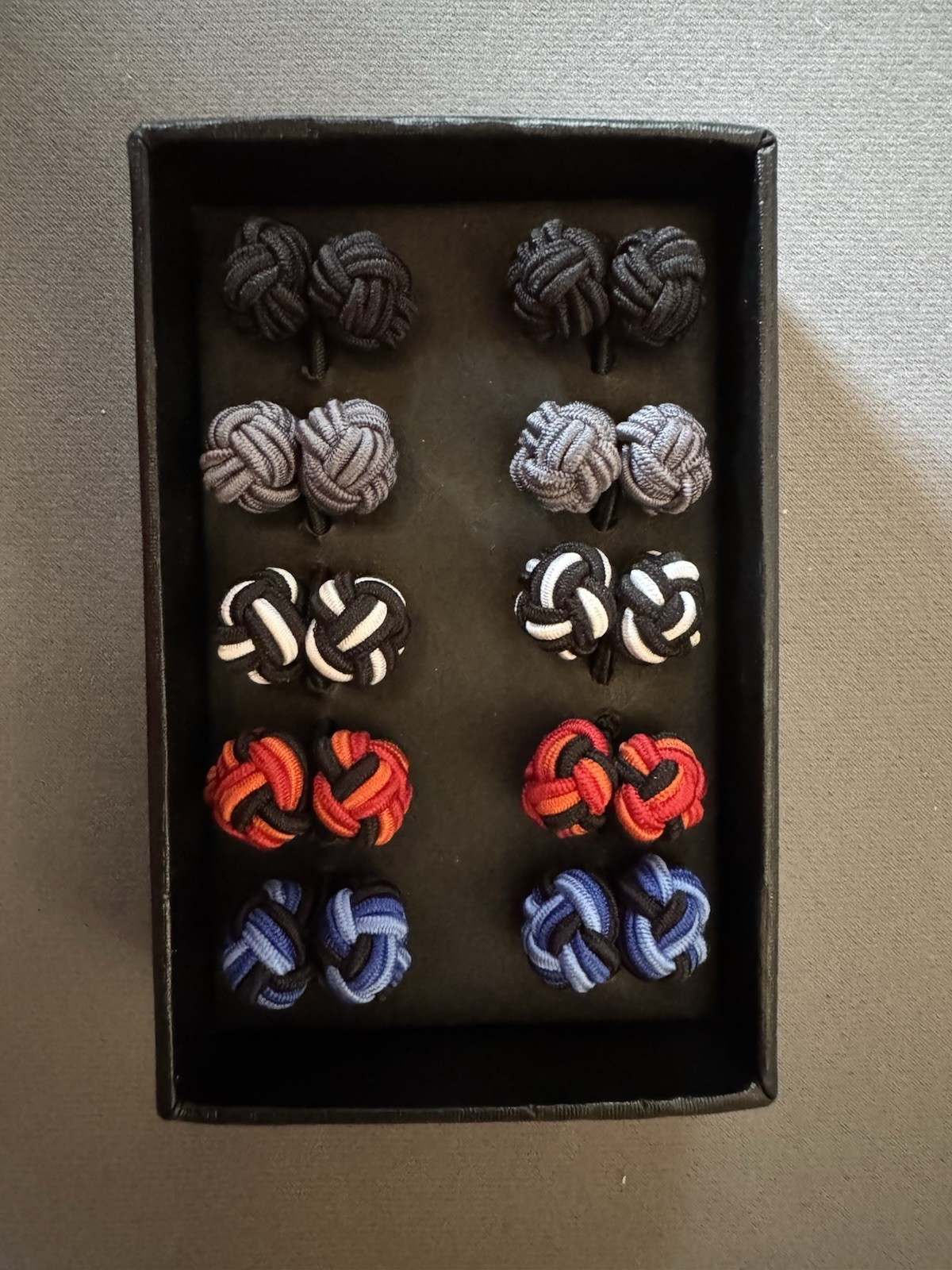 Rammentare Silk Knot Cufflinks 5 Pair Set Mixed Black Gray Blue Red New