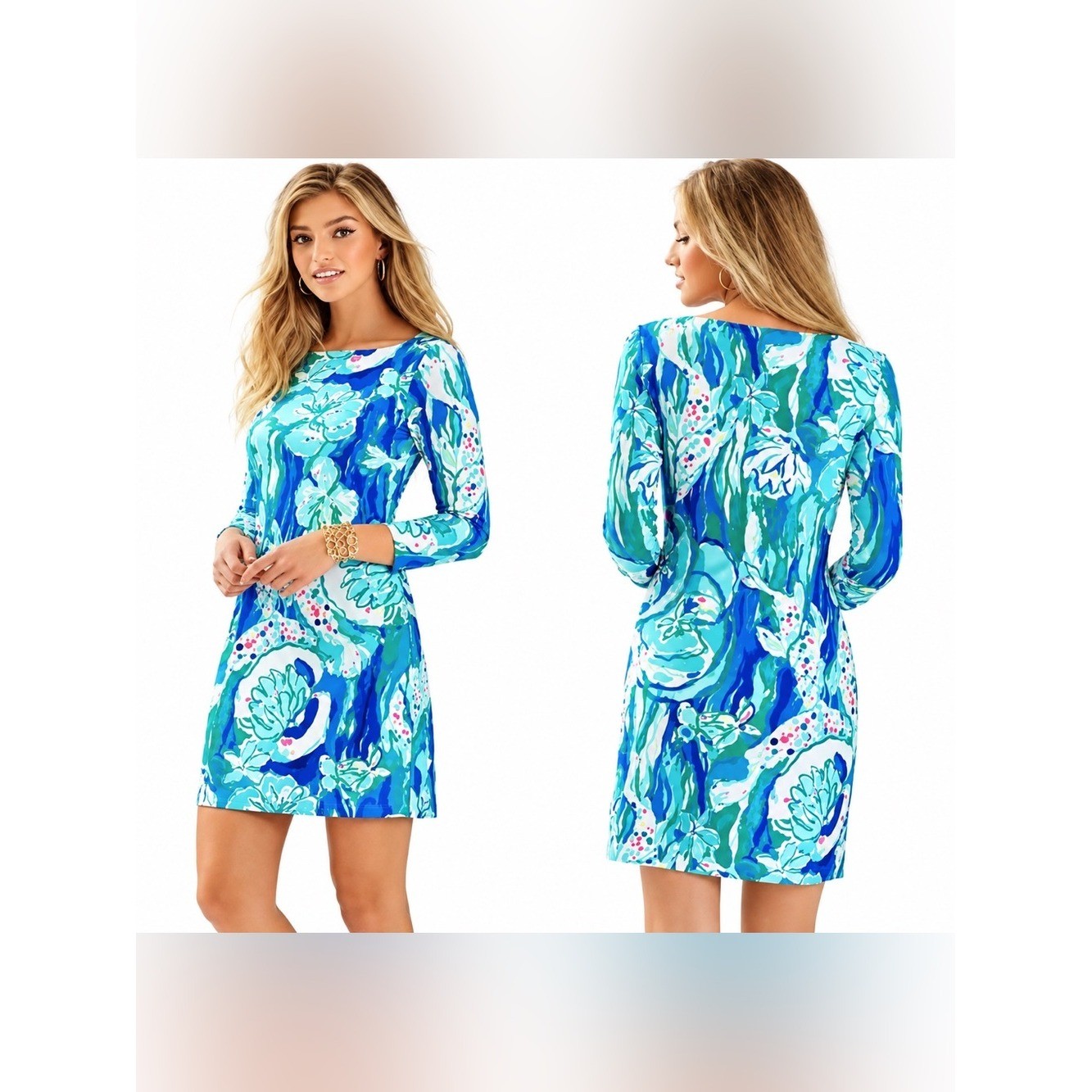 Lilly Pulitzer Aquatic Garden Sophie Dress Blue Floral UPF 50+ XS RN88189 Lilly Pulitzer Aquatic Garden Sophie Dress Blue Floral UPF 50+ XS RN88189