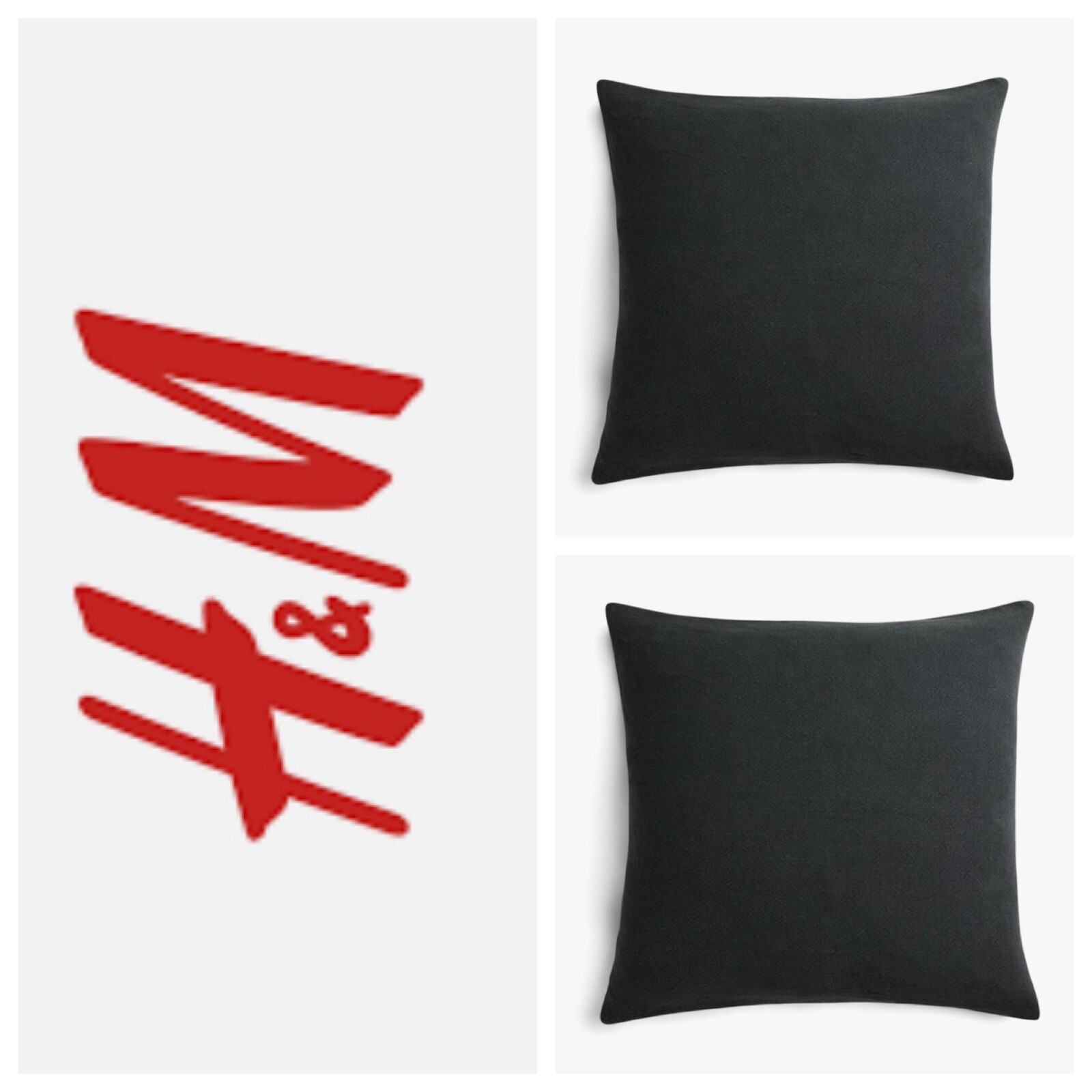 NWT H & M 100% Organic Cotton 20”x20” Square Pillow Covers Charcoal Gray Set 2
