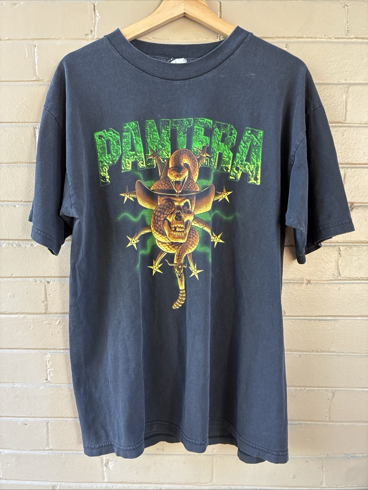 Vintage 90s 1996 FADED PANTERA Band Tee Winter Land Tag WESTERN Size LARGE USA
