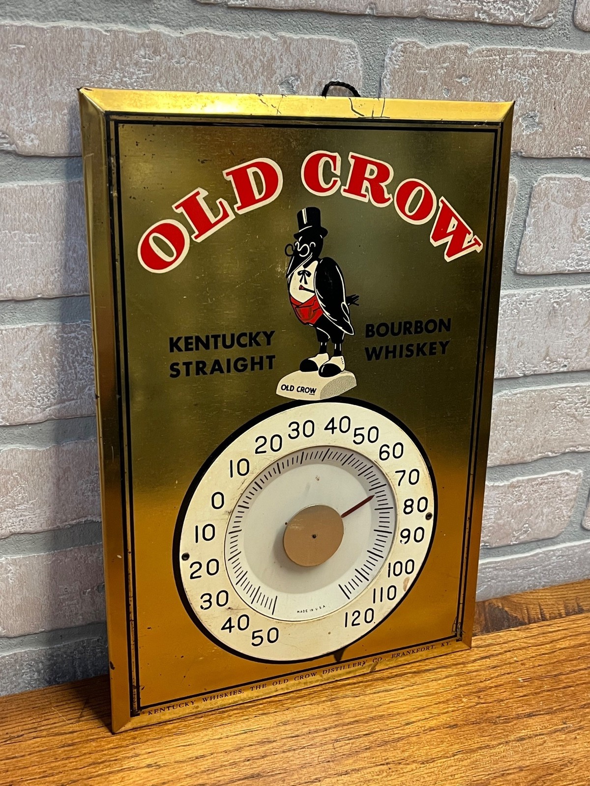 Vintage Original Old Crow Kentucky Whiskey Tin Thermometer Sign 13