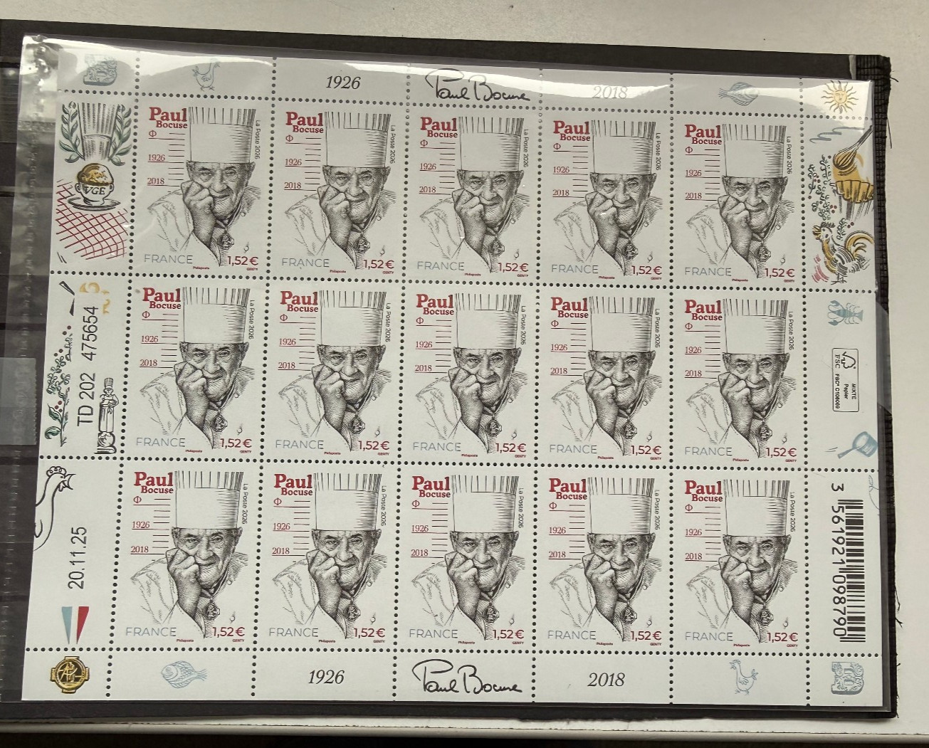 Paul Bocuse Nov. 2025 La Poste 15 stamps $2 each. Total face value $30 RARE Paul Bocuse Nov. 2025 La Poste 15 stamps $2 each. Total face value $30 RARE