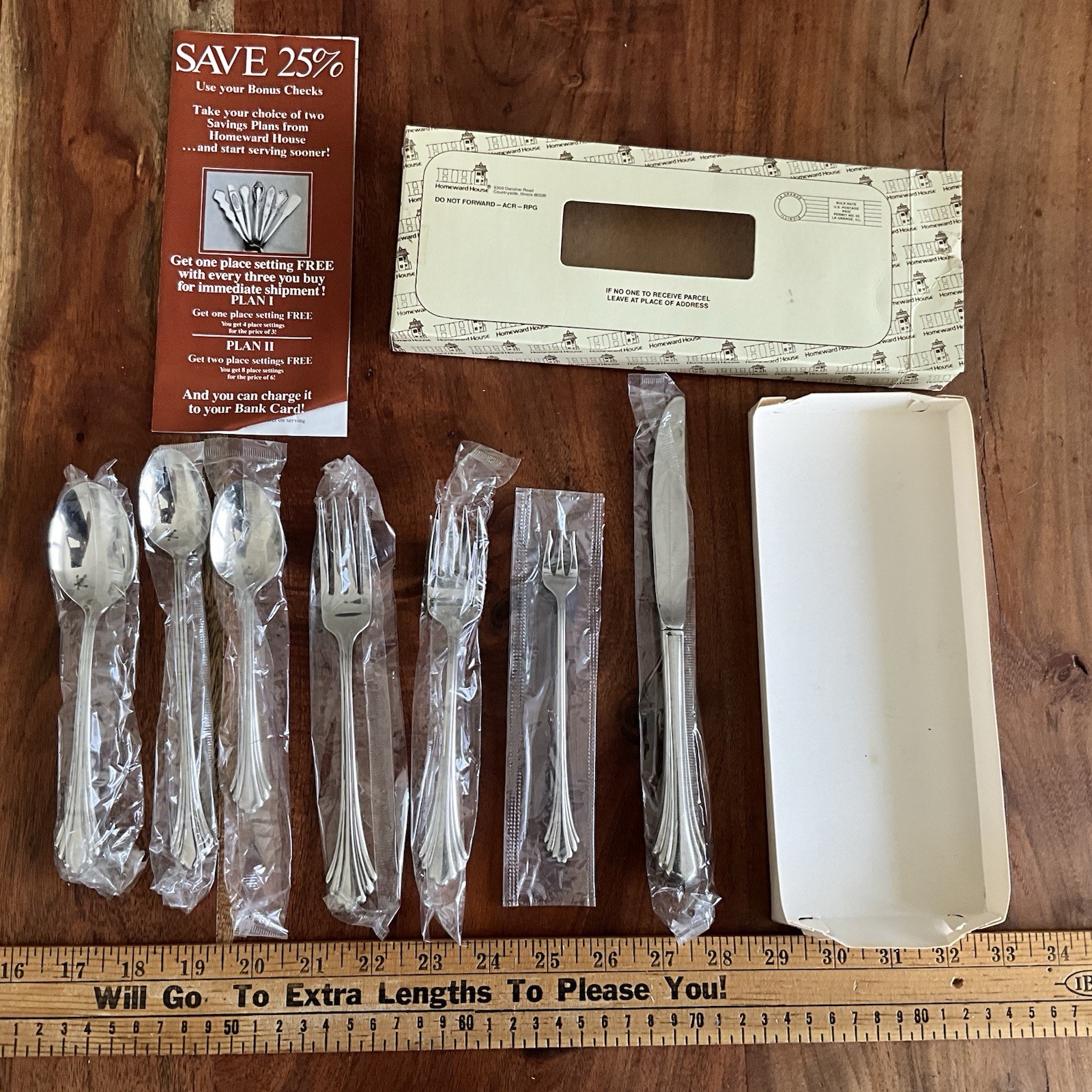 NOS Vintage Oneida Solid Stainless 7 Piece New Unused Set Forks Spoons Knife NOS Vintage Oneida Solid Stainless 7 Piece New Unused Set Forks Spoons Knife