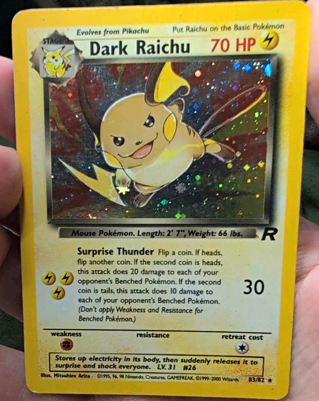 Pokémon Dark Raichu Holo TCG Card 83/82 Vintage Rare 
