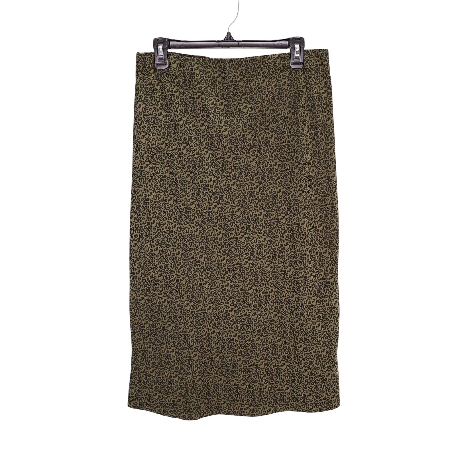 Bobeau Skirt Womens Large Green Black Animal Print Bias cut Elastic Waist New