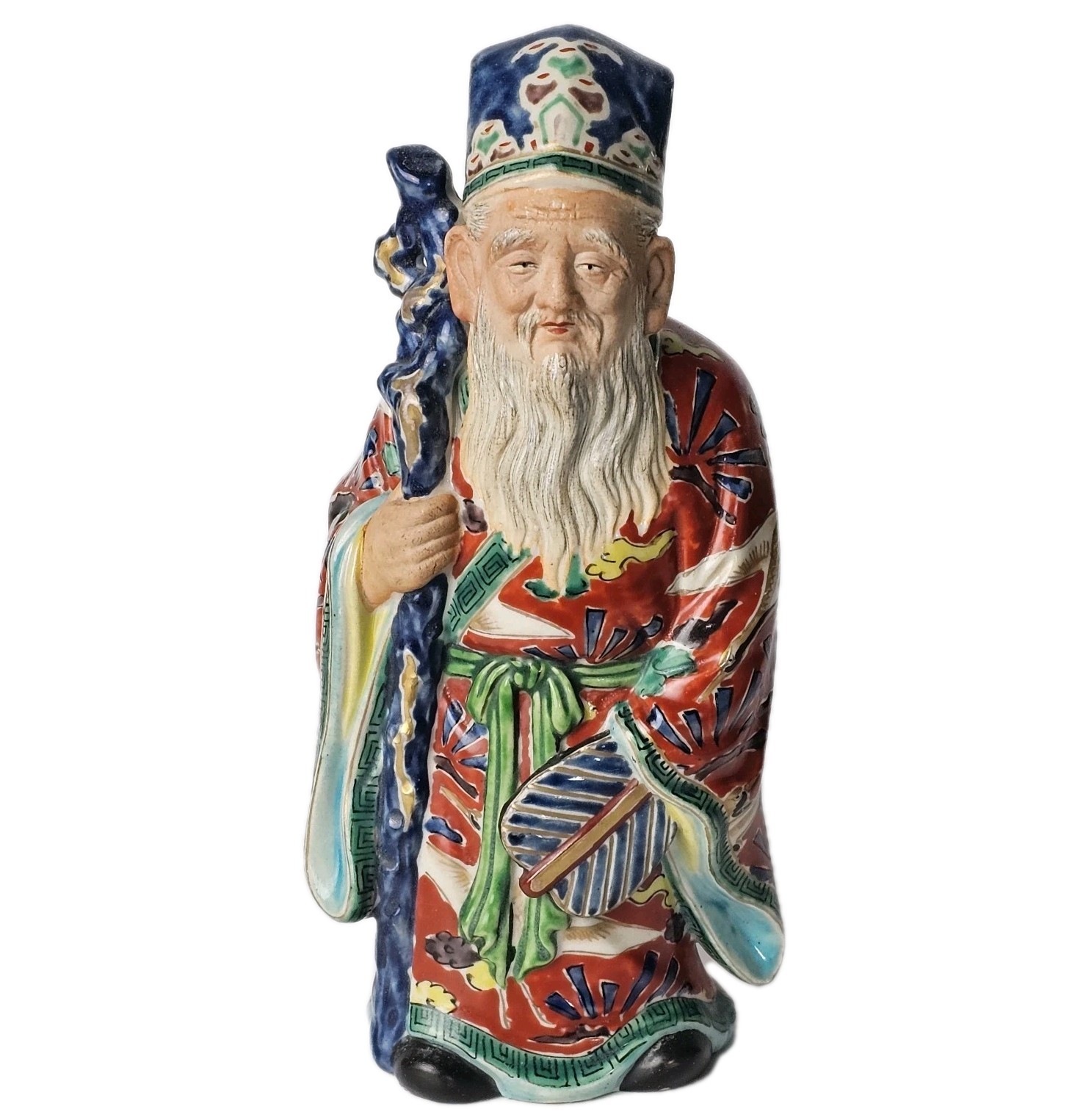 Vintage Japanese Hand Paint Kutani Jurojin Pottery Traditional Figurine Signed Vintage Japanese Hand Paint Kutani Jurojin Pottery Traditional Figurine Signed