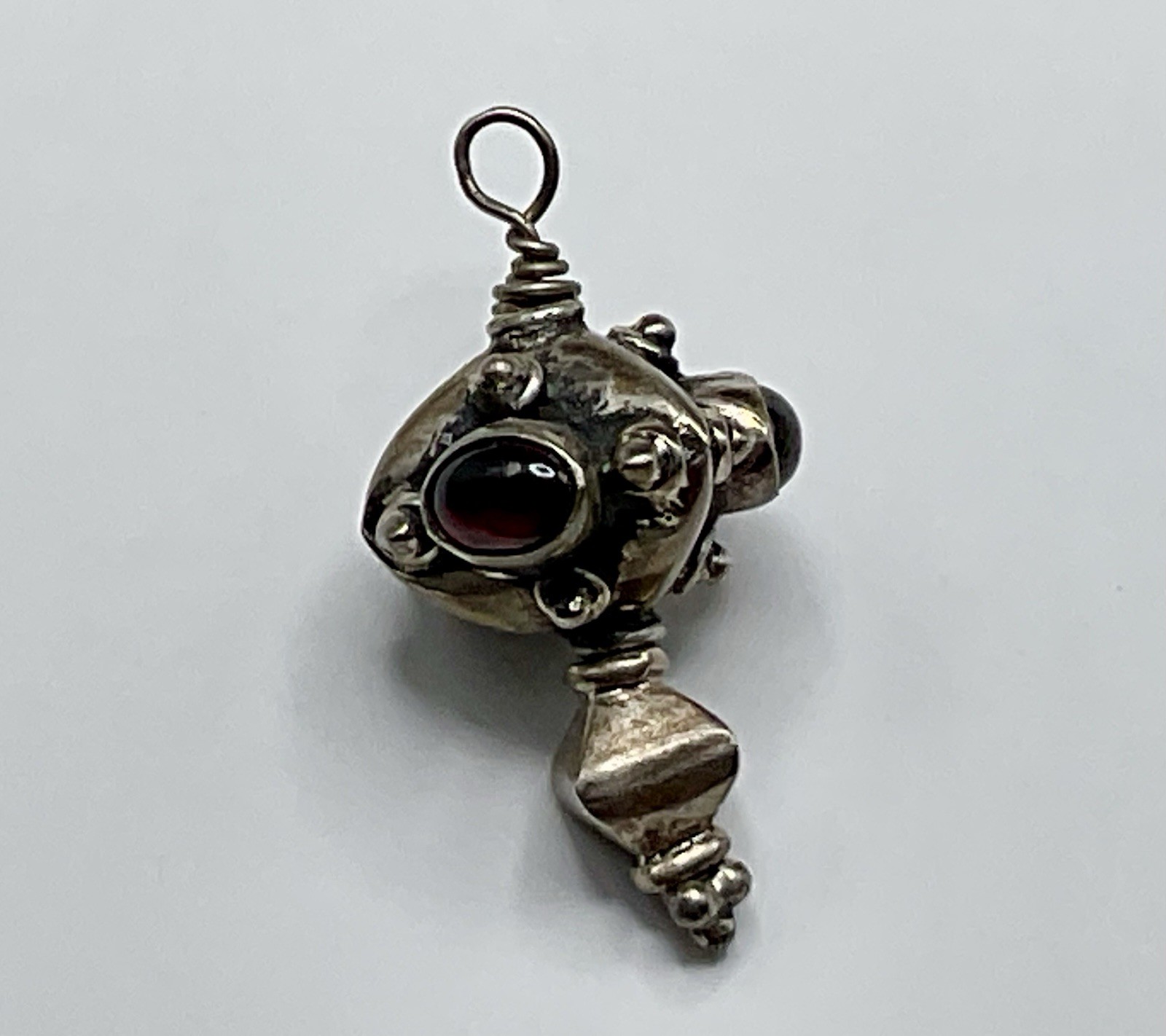 Vtg Artisan Handmade Sterling Silver Garnet Cabochons Pendent Boho Gothic OOAK