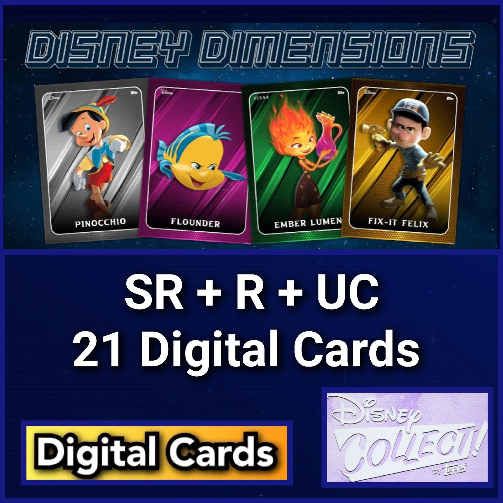 Topps Disney Collect Disney Dimensions SR+R+UC 21 Cards