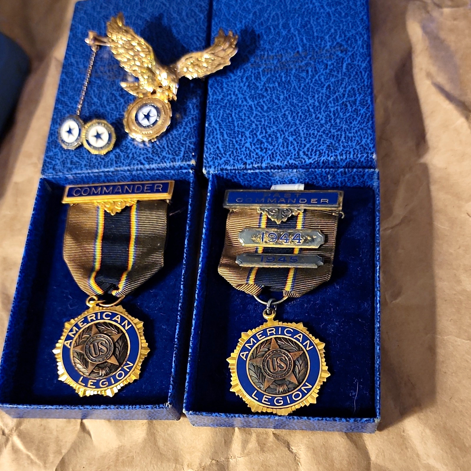 Vtg American Legion Commander Medals Lot 2 Sterling Boxes Balfour Braxmar 5pc