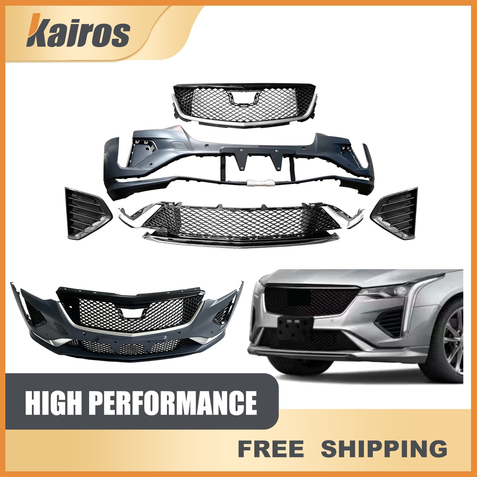 Front Bumper Cover & Grille Set For 2020-2026 Cadillac CT4 S Sport Style