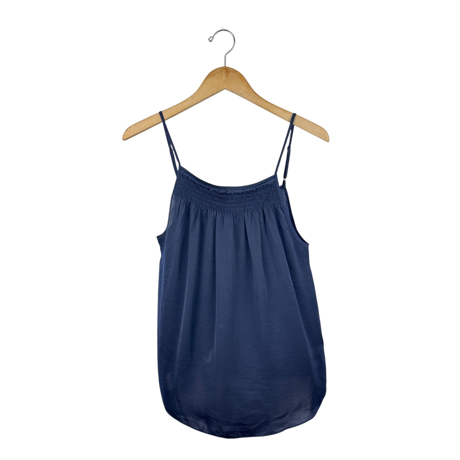 NWT Anthropologie Silky-Feel Smocked Cami M Navy Lightweight