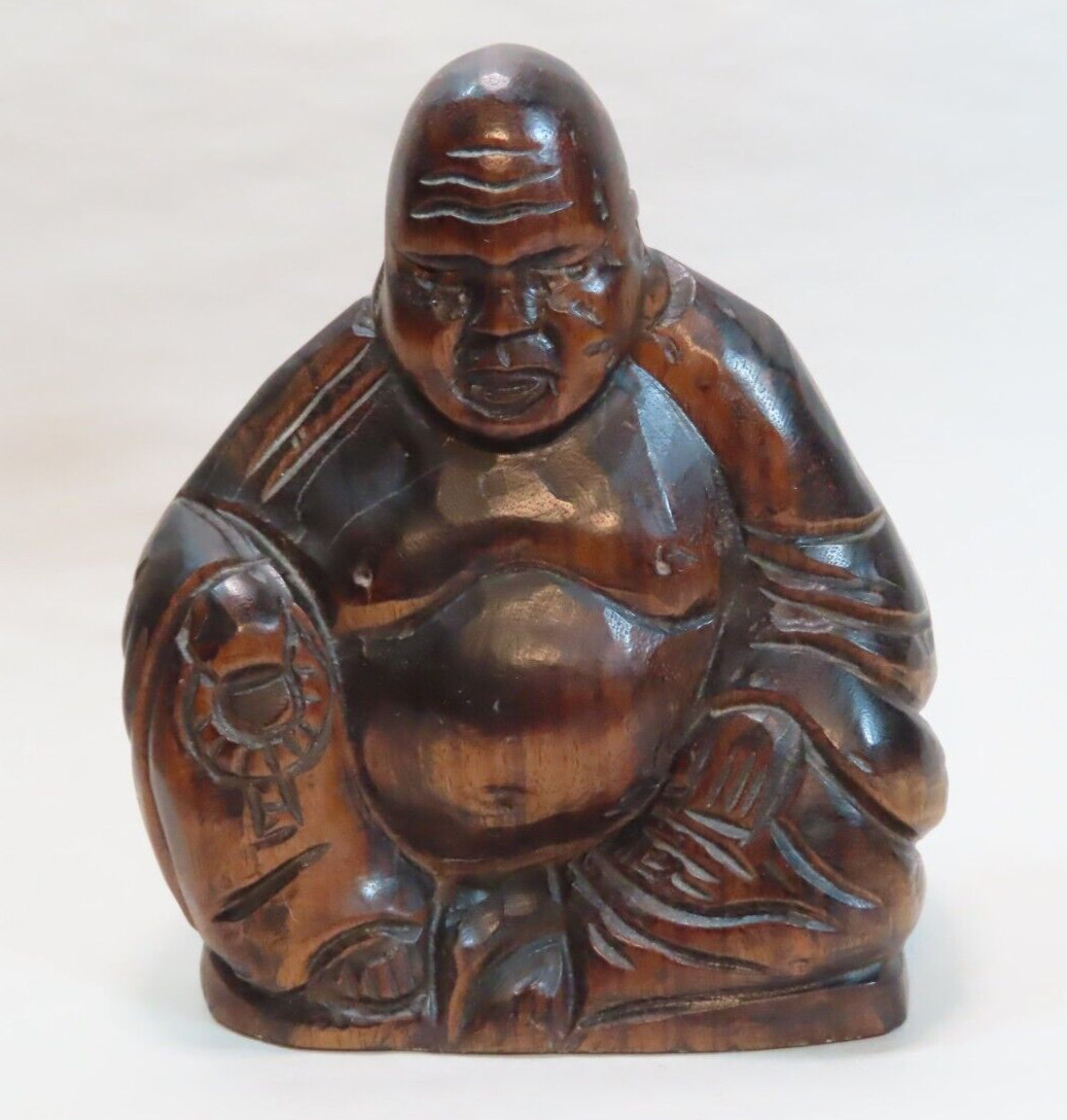 Antique Hand Carved Hard Wood Chinese Seated Buddha Statue Figurine 5.5\
