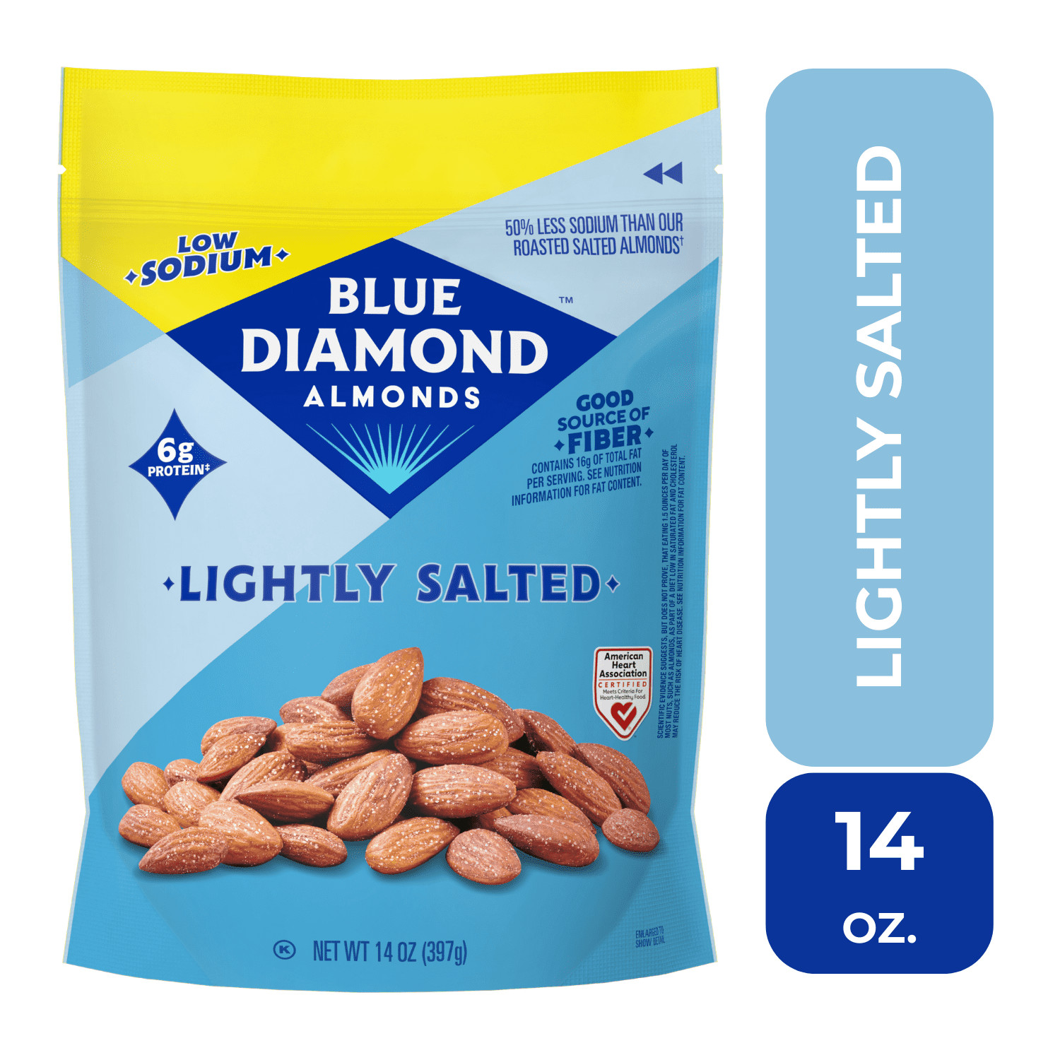 Blue Diamond Almonds, Lightly Salted Low Sodium Snack Nuts For Gluten Free 14 oz