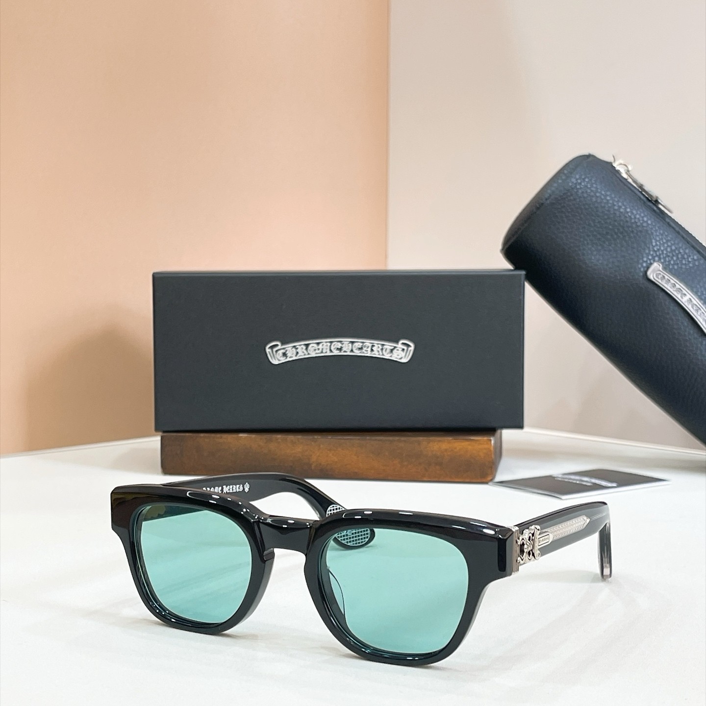 Chrome Hearts Cuntvoluted Square Sunglasses Black Green Lens 49-23-147mm NEW