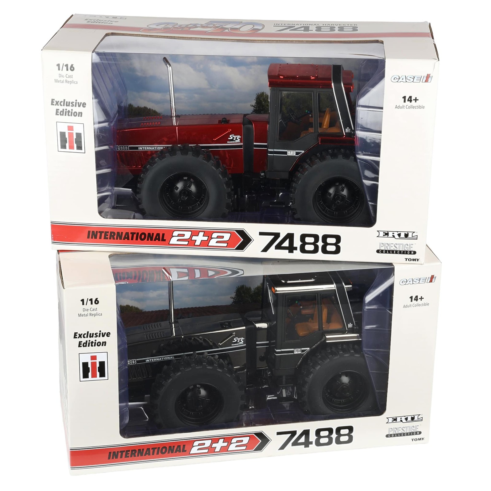 Set of 2 Chrome 1/16 International Harvester 7488 4WD 2+2 Tractor ERTL Prestige