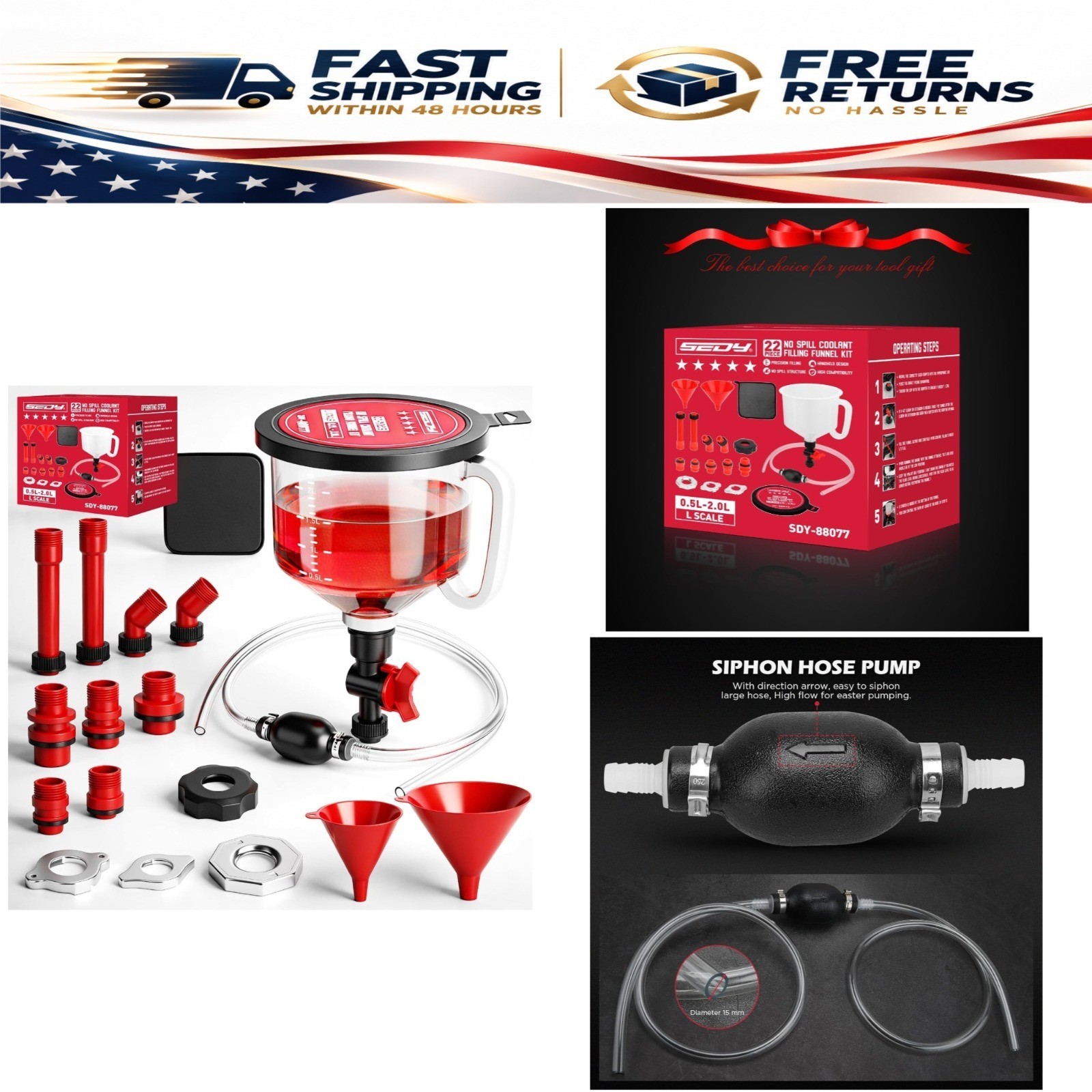 SEDY 22-Piece No-Spill Coolant Funnel Kit with Siphon Hose Pump for Radiator