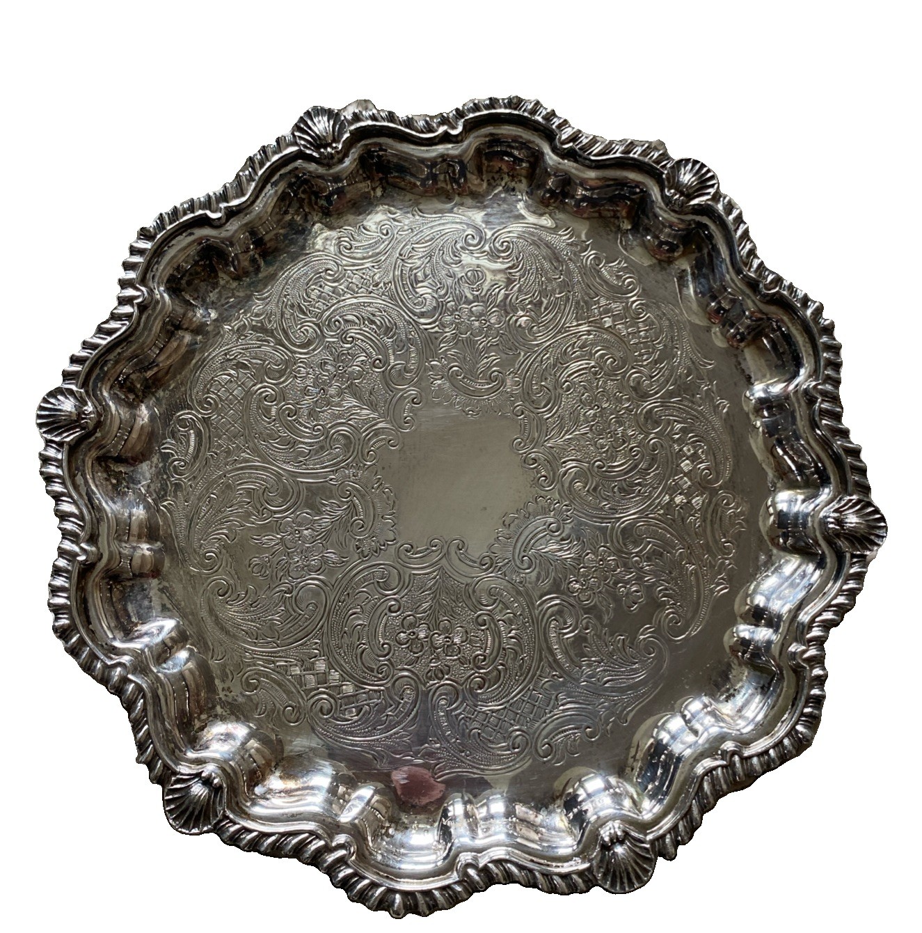 Antique Crown Silver Company Scalloped Footed Small Tray Serving Dish Plate
