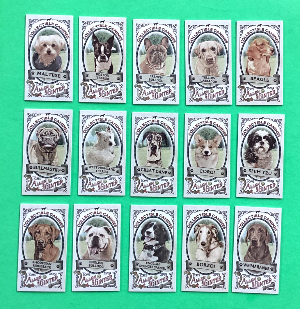 2019 TOPPS  Allen & Ginter Complete set 25 Cards. COLLECTIBLE CAININES . DOGS
