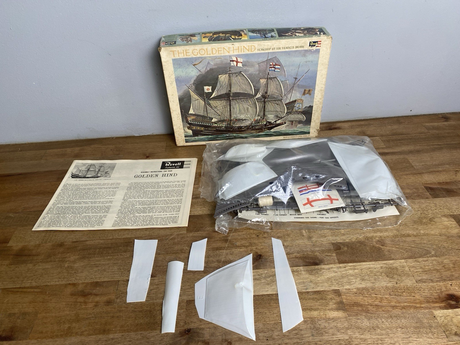 Vintage 1965 Revell Sir Francis Drake\'s Golden Hind Ship Model Kit - Opened Box
