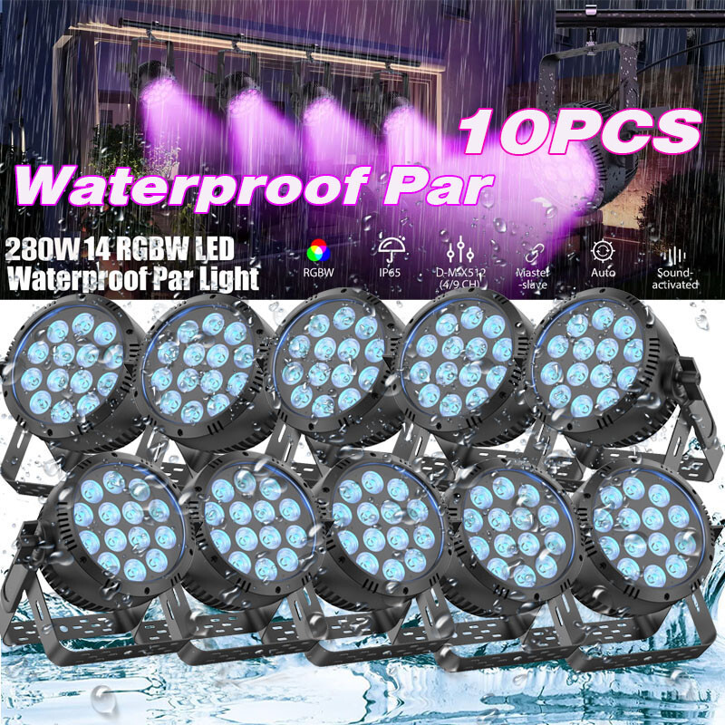 UKING 6x 280W RGBW Waterproof Par Light DMX Outdoor Stage Wash Lighting for Xmas