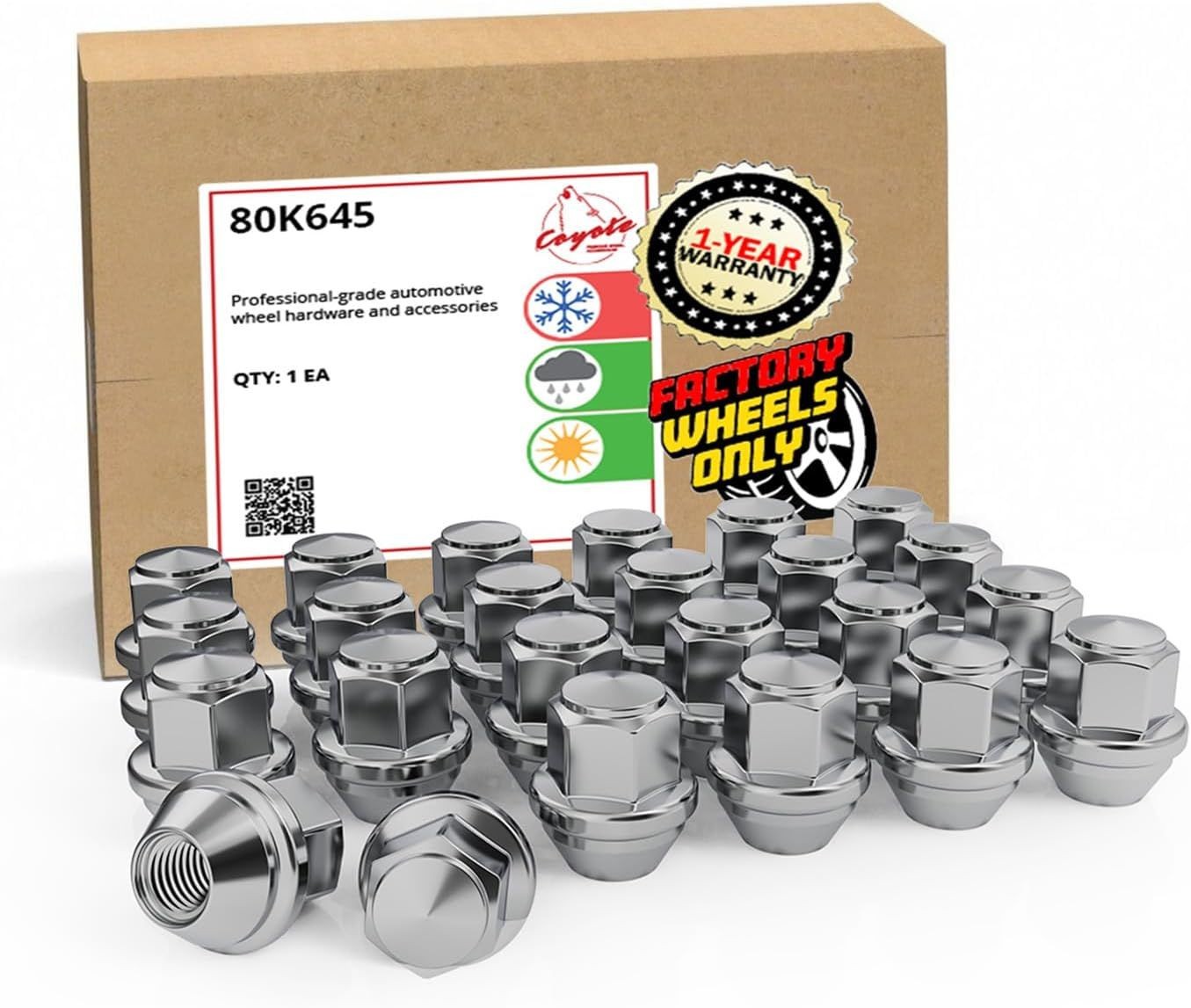 24 Pcs Chrome Lug Nuts, M12x1.5 Thread, Fits Ford Bronco Ranger