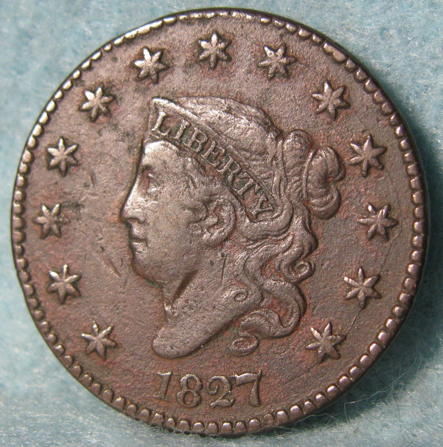 1827 Coronet Head Large Cent Near High Grade Details Old US Coin #623