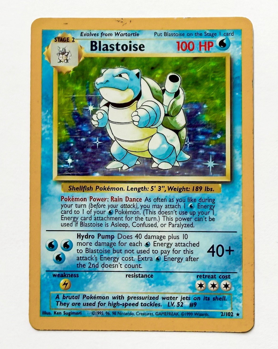 Rare 1999-2000 Blastoise 2/102 Holo Vintage Pokemon Card Wizards of the Coast Rare 1999-2000 Blastoise 2/102 Holo Vintage Pokemon Card Wizards of the Coast