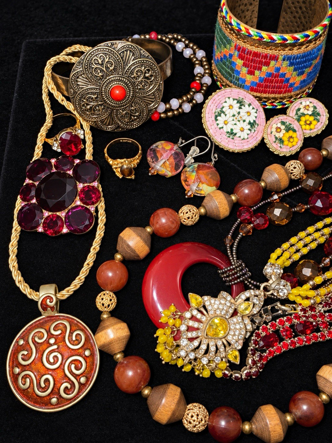 Vintage Costume Jewelry Lot Trifari Lia Sophia Italy Mosaic Czechoslovakia