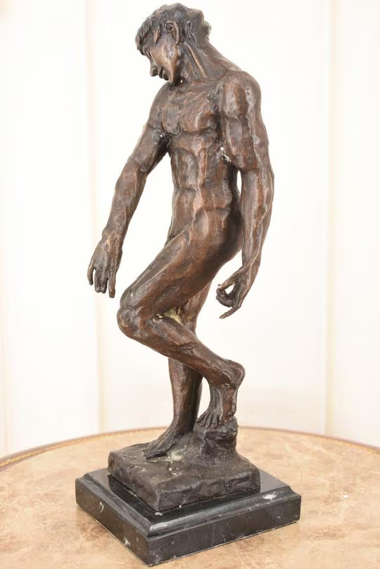 Adam Bronze Statue Auguste Rodin Sculpture Marble Vintage Man Decor Art Home