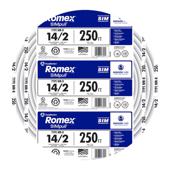 Southwire 250-ft 14 / 2 / Romex Romex Solid Indoor CU NM-B Individual pack Southwire 250-ft 14 / 2 / Romex Romex Solid Indoor CU NM-B Individual pack