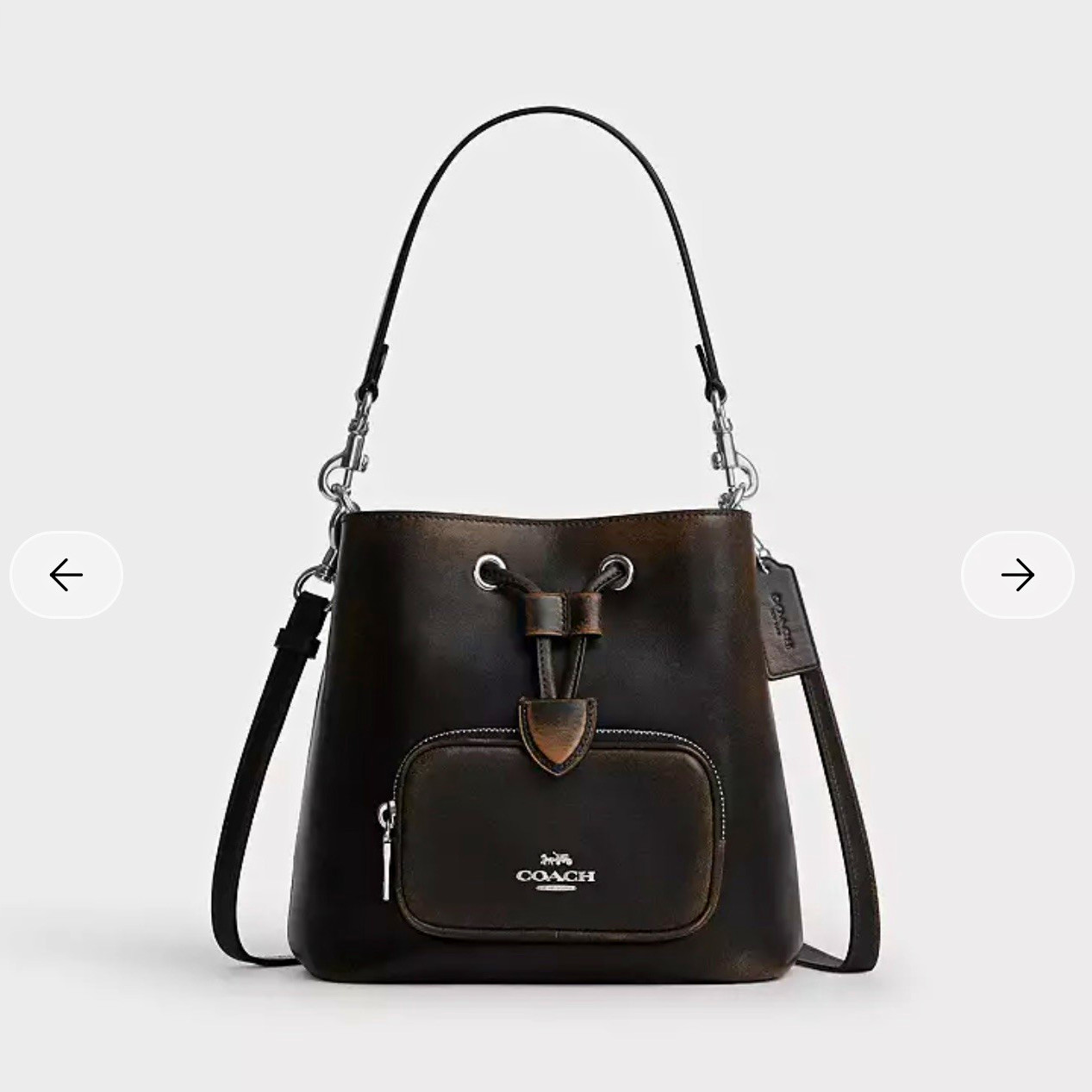 Coach Rowan Bucket Bag Black Drawstring, Detachable Crossbody Strap, Pocket