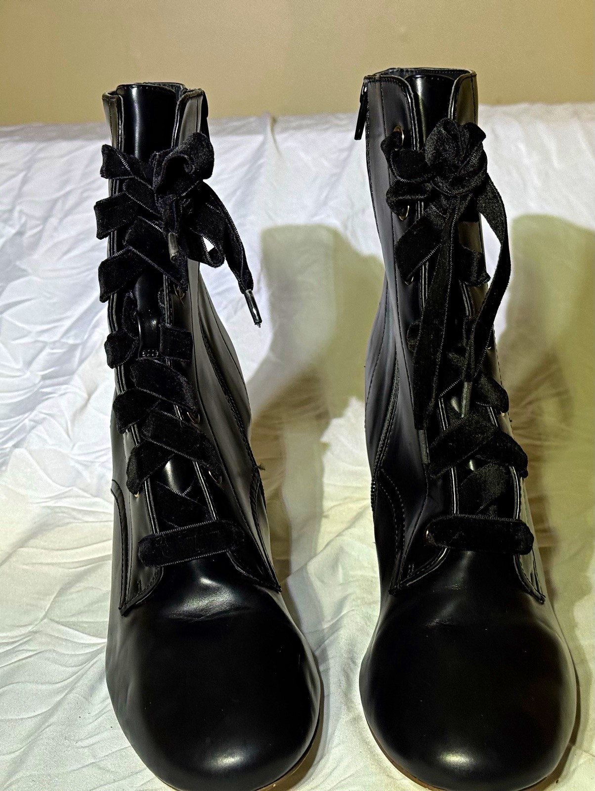 SAM EDELMAN Yarin Black Leather Suede Zip Heeled Peep Toe Boots Sz 10 SAM EDELMAN Yarin Black Leather Suede Zip Heeled Peep Toe Boots Sz 10
