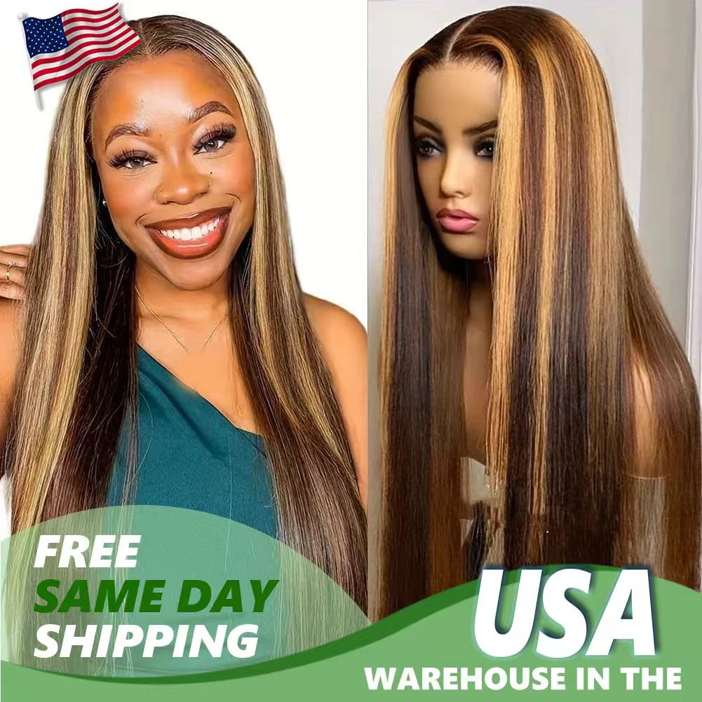 4/27 Honey Blonde 5x5 Straight 200% Density Transparent Lace Wigs for Women