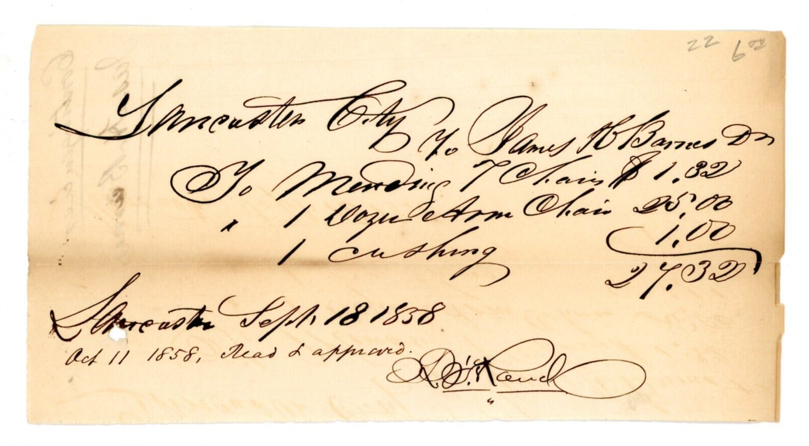 1858 Handwritten antique receipt Lancaster PA Jason H Barnes signed ?? Randall 1858 Handwritten antique receipt Lancaster PA Jason H Barnes signed ?? Randall