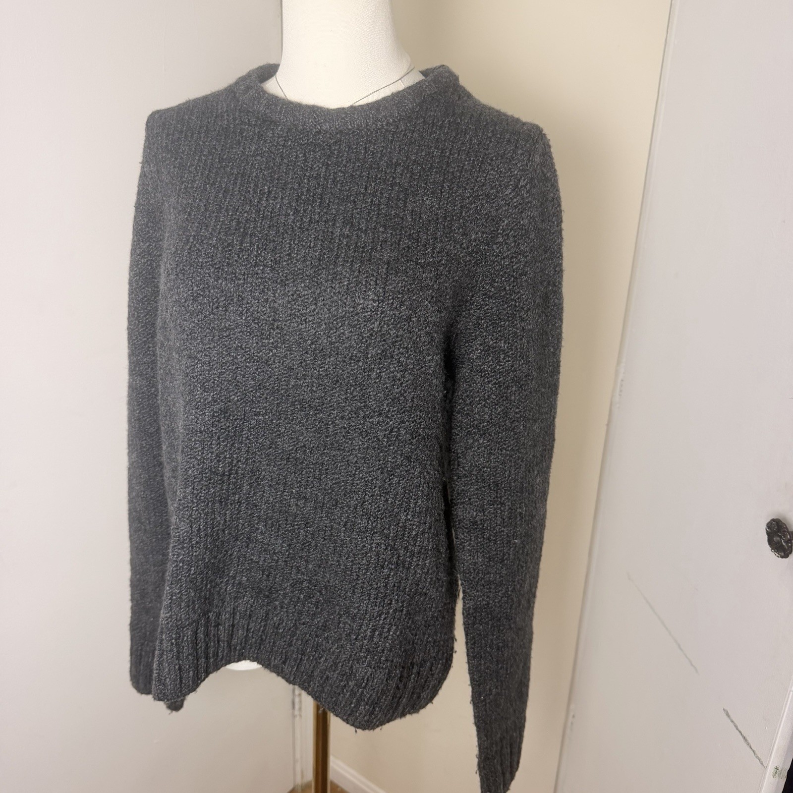 COS Women’s 100% Silk Woven Part,Wool/Nylon Knitted Part Dark Gray Sweater Sz S