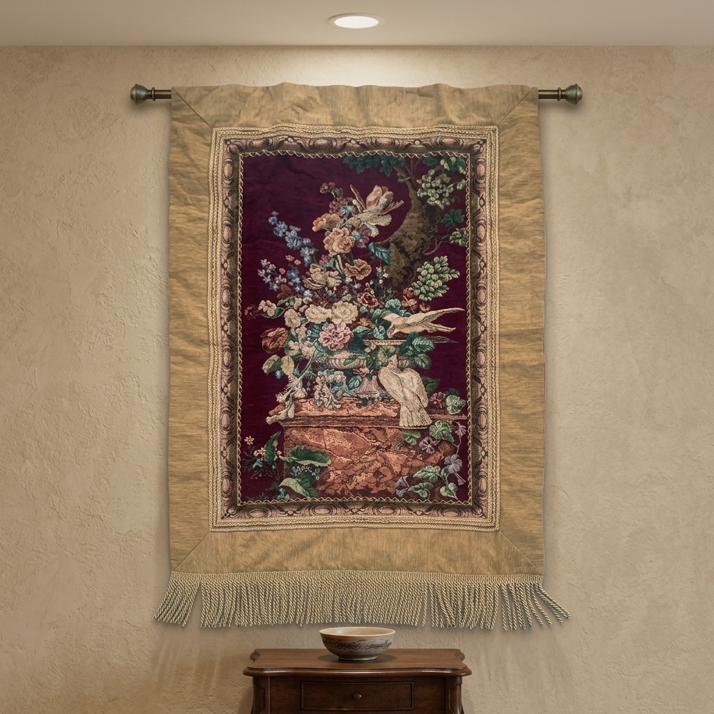 Vintage French Tapestry 3x4 Ft Birds on Tree Wall Hanging Home Decor