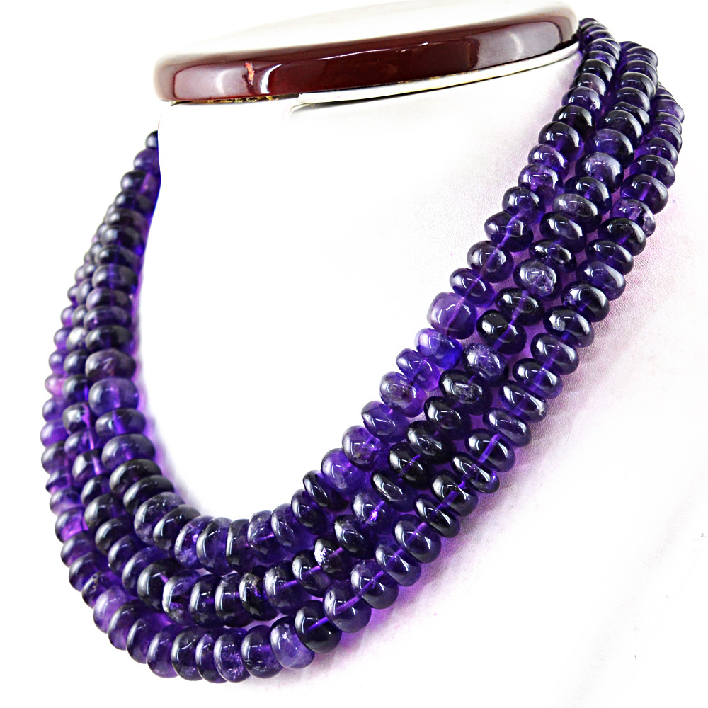Black Friday SALE Natural 3 Strand Purple Amethyst Untreated Bead Necklace (DG)