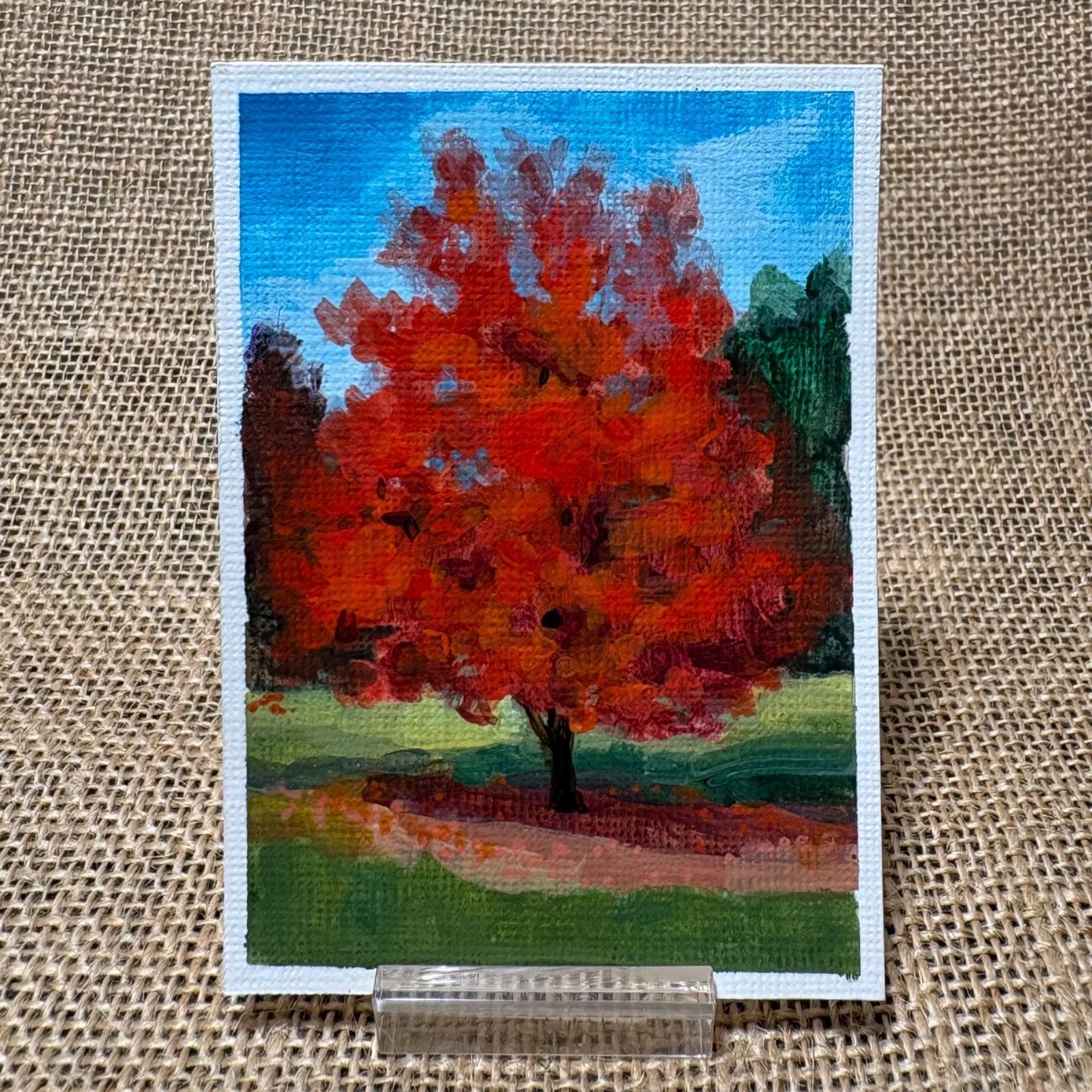 ACEO Original, Landscape, Sugar Maple, Autumn, Foliage, Fall, Nature, Painting