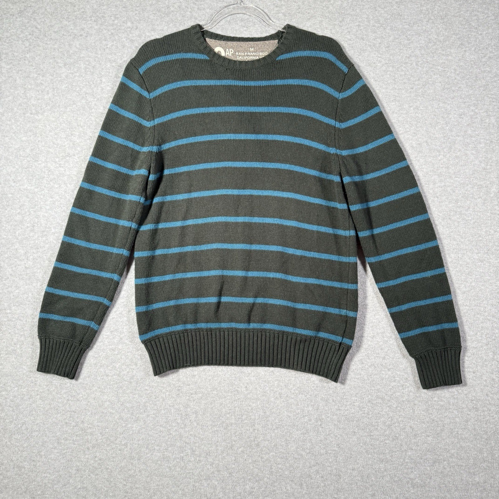 Gap Sweater Mens M Green Blue Striped Crew Neck Pullover Hong Kong Vintage Y2K