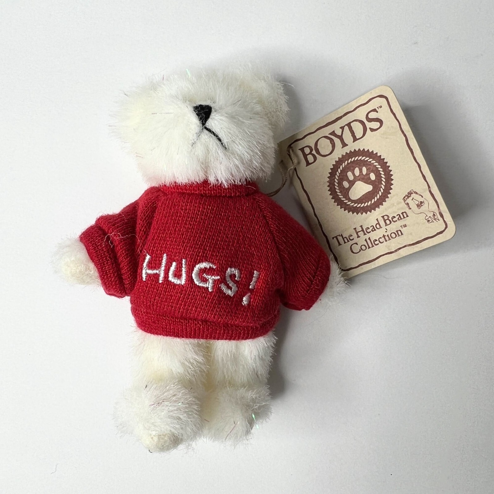 Boyds Bears Mini Thinkin\' Of Ya HUGS Sweater The Head Bean Collection White Red
