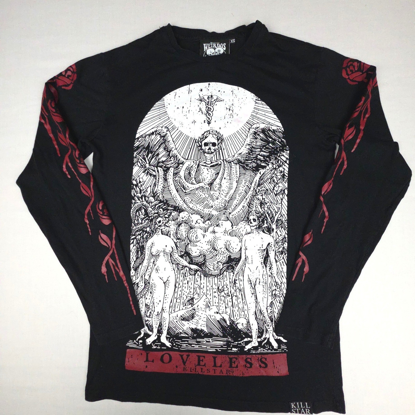 Killstar Loveless Graphic Long Sleeve T-Shirt XS Black Occult Goth Cotton