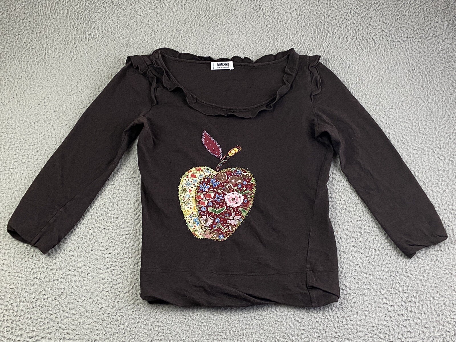 Moschino Cheap and Chic Top Sweater Embroidery Apple Art Angora Vtg 80 90 42/8