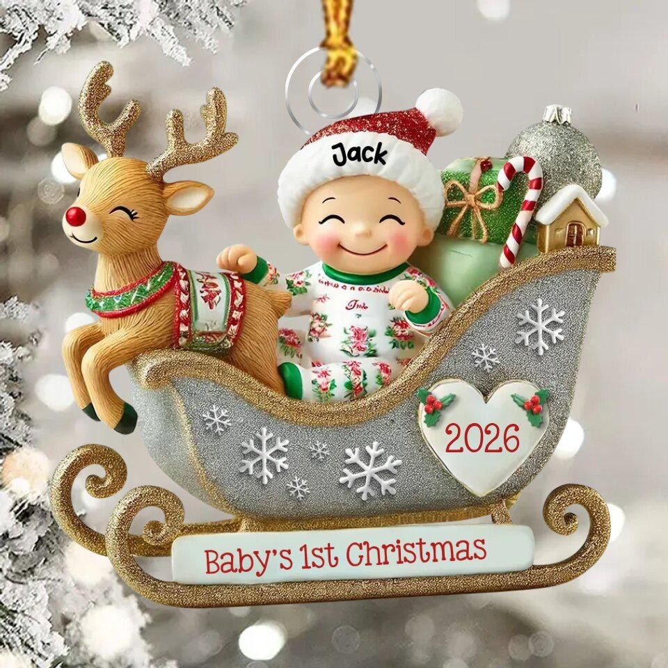 Personalized Baby\'s 1st Christmas Sleigh Ornament,Newborn Keepsake