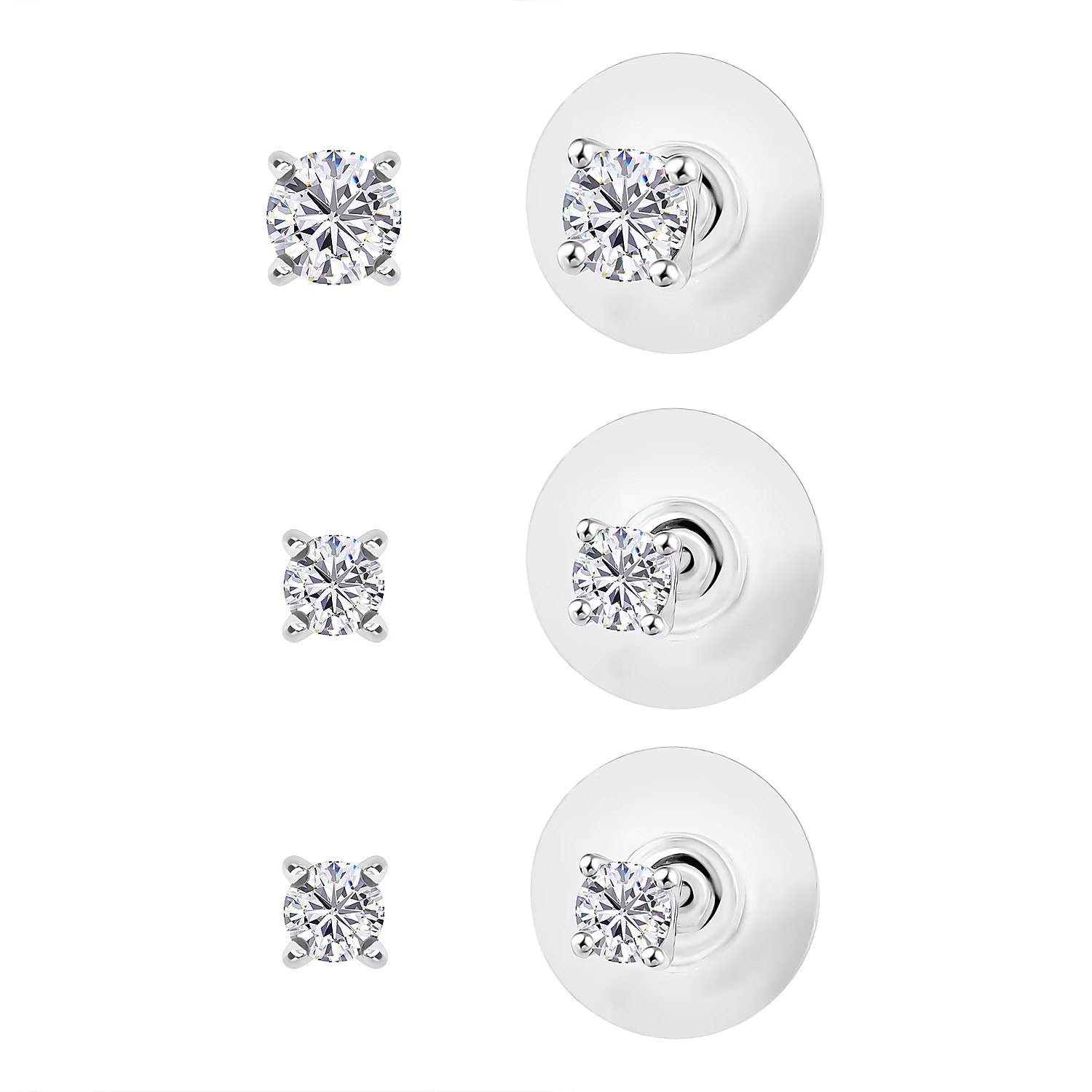  3pc Moissanite 2.90 ctw Solitaire Stud Earrings Rhodium Over Sterling Silver