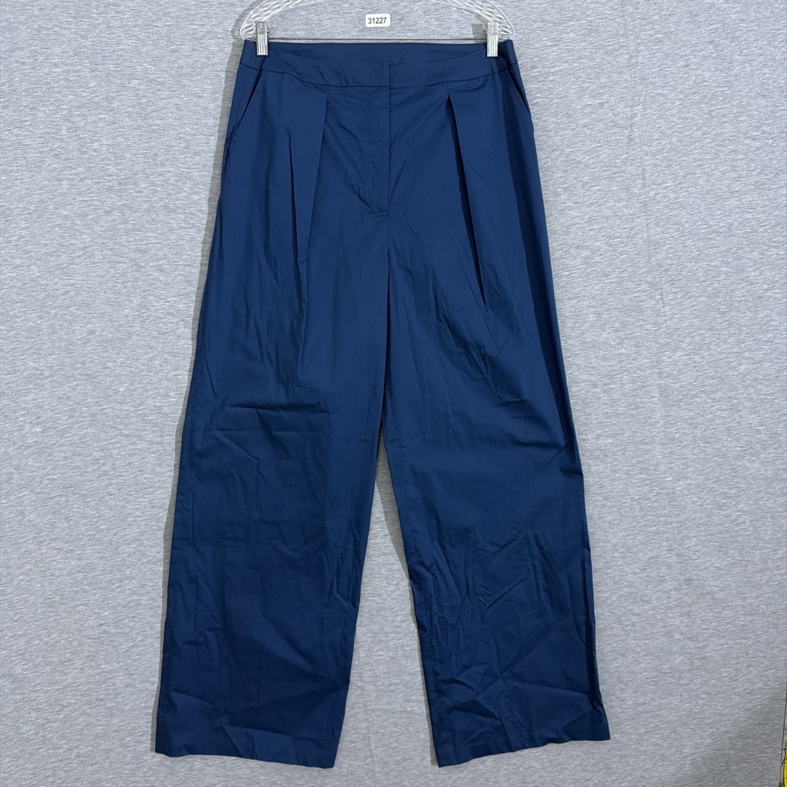 Misook Womens Medium Navy Blue Pleated Wide Leg Ankle Pants Cropped Trousers