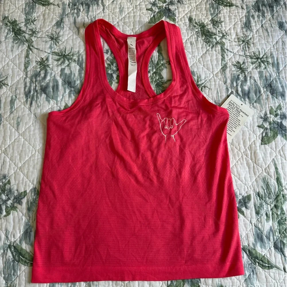Lululemon Swiftly Tech Racerback Tank 2.0 Race 6 Glaze Pink Shaka Hawaii White