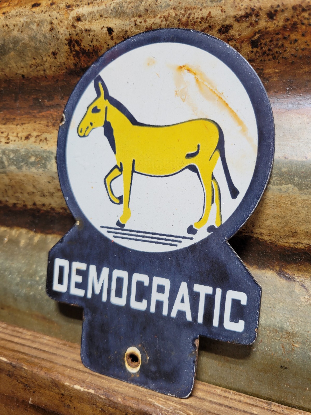 VINTAGE AMERICAN PORCELAIN SIGN OLD POLITICS AMERICA TAG TOPPER POLITICAL VOTE